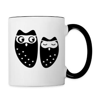 Owl couple in love - Contrasting Mug - white/black - Right