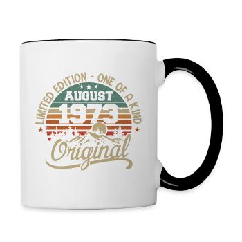 August 1973 Geburtstagsgeschenk - geboren im August 1973 - Tasse zweifarbig - Weiß/Schwarz - Rechts