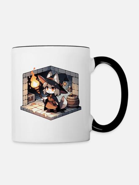 Cat Witch in Dungeon - Tasse zweifarbig - Weiß/Schwarz