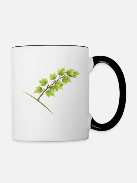 Blätterzweig Ahorn - Aquarell - Tasse zweifarbig - Weiß/Schwarz