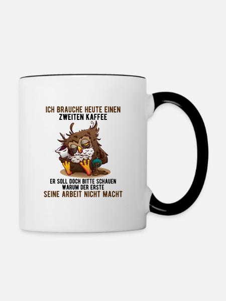 Lustige Eule mit Kaffee Spruch - Tasse zweifarbig - Weiß/Schwarz