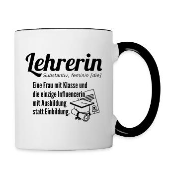 Lehrerin Definition eine Frau mit Klasse - Tasse zweifarbig - Weiß/Schwarz - Rechts