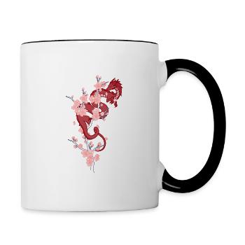 Cerisier en fleurs x Dragon rouge Culture japonaise - Mug contrasté - blanc/noir - Droite