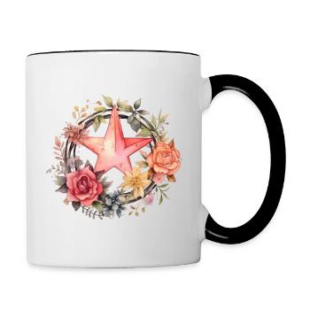 Blumenkranz mit Stern - Tasse zweifarbig - Weiß/Schwarz - Rechts
