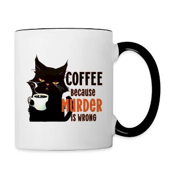 Coffee because murder is wrong cat Katze Kaffee - Contrasting Mug - white/black - Right