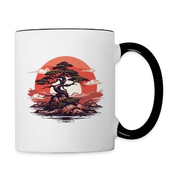 Bonsai Baum Sonnenuntergang - Tasse zweifarbig - Weiß/Schwarz - Rechts