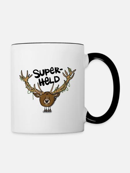 Hirsch Superheld - Tasse zweifarbig - Weiß/Schwarz