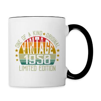 Jahrgang geboren 1950 Retro 1950er Jahre Geburtstagsgeschenk - Tasse zweifarbig - Weiß/Schwarz - Rechts