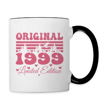 Geschenk zum 25-jährigen Jubiläum der Damen 1999 | Jahrgang 1999 - Tasse zweifarbig - Weiß/Schwarz - Rechts