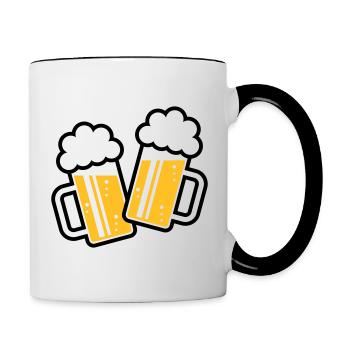 2 chopes de bière toast, à votre santé ! (Chopes à bière 2C) - Mug contrasté - blanc/noir - Droite