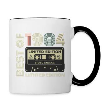 Jahrgang 1984 - 1984 Retro Geburtstagsgeschenk - Tasse zweifarbig - Weiß/Schwarz - Rechts