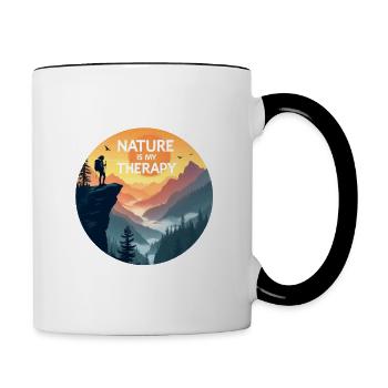 Nature is my Therapy - Hiking in the mountains - Contrasting Mug - white/black - Right