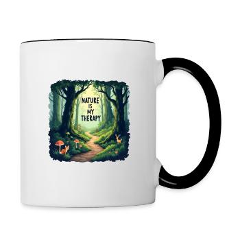 Nature is my Therapy - Meditation in the forest - Contrasting Mug - white/black - Right