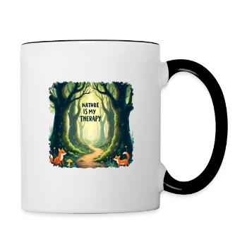 Nature is my Therapy - Meditation in the forest - Contrasting Mug - white/black - Right