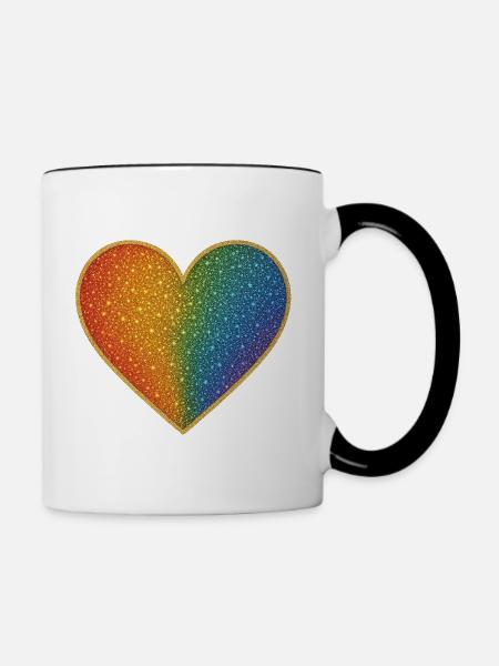 Funkelndes Regenbogenherz Design - Tasse zweifarbig - Weiß/Schwarz