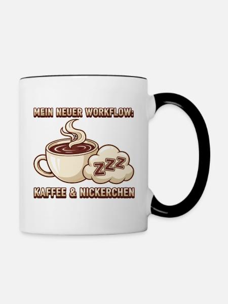 Mein Workflow Kaffee Nickerchen - Tasse zweifarbig - Weiß/Schwarz