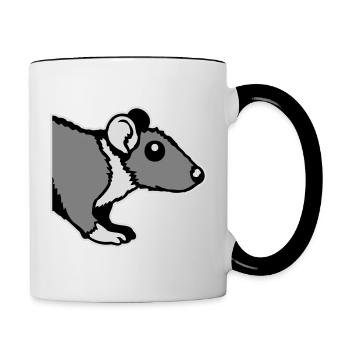 Ratte Vorderseite Halb Neugierig Lustig Nagetier - Tasse zweifarbig - Weiß/Schwarz - Rechts