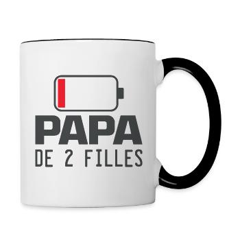Homme Papa De 2 filles Cadeau Drôle fête des pères - Mug contrasté - blanc/noir - Droite