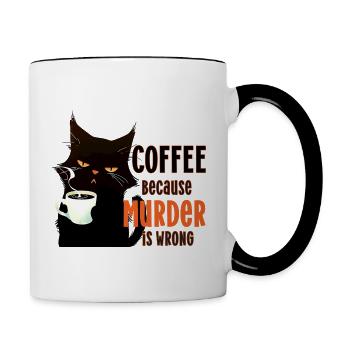 Coffee because murder is wrong cat Katze Kaffee - Contrasting Mug - white/black - Right