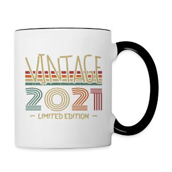 Jahrgang 2021 Retro 2021 Geburtstagsgeschenk - Tasse zweifarbig - Weiß/Schwarz - Rechts