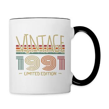 Jahrgang 1991 Retro 1991 Geburtstagsgeschenk - Tasse zweifarbig - Weiß/Schwarz - Rechts
