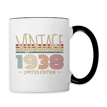 Jahrgang 1938 Retro 1938 Jubiläumsgeschenk - Tasse zweifarbig - Weiß/Schwarz - Rechts