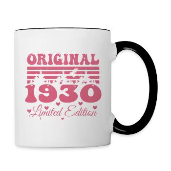 Cadeau 94e Anniversaire 1930 Femme | Né en 1930 - Mug contrasté - blanc/noir - Droite