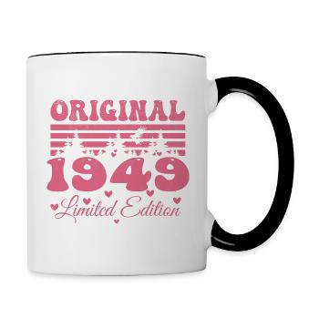 Cadeau 75e Anniversaire 1949 Femme | Né en 1949 - Mug contrasté - blanc/noir - Droite