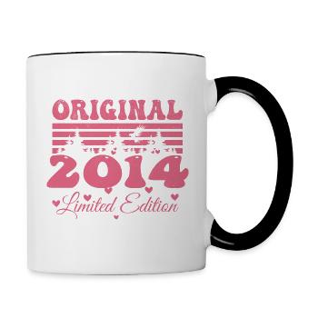 Geschenk zum 10-jährigen Jubiläum 2014 Damen | Jahrgang 2014 - Tasse zweifarbig - Weiß/Schwarz - Rechts
