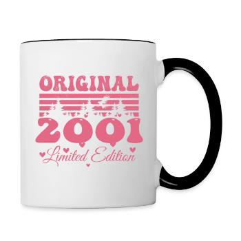 Cadeau 23e Anniversaire 2001 Femme | Né en 2001 - Mug contrasté - blanc/noir - Droite