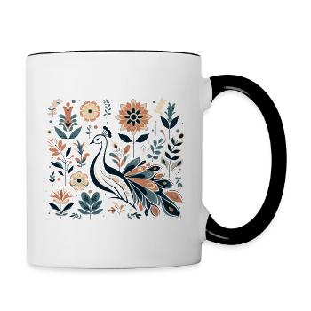 Floraler Pfau - Tasse zweifarbig - Weiß/Schwarz - Rechts