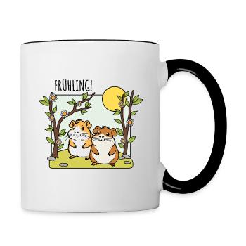 Der Frühling ist da! Und die Hamster freuen sich! - Tasse zweifarbig - Weiß/Schwarz - Rechts