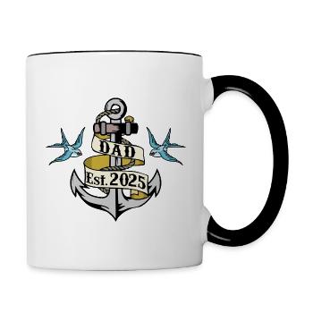Anker Dad 25 Vater Baby Papa 2025 Vatertag - Tasse zweifarbig - Weiß/Schwarz - Rechts