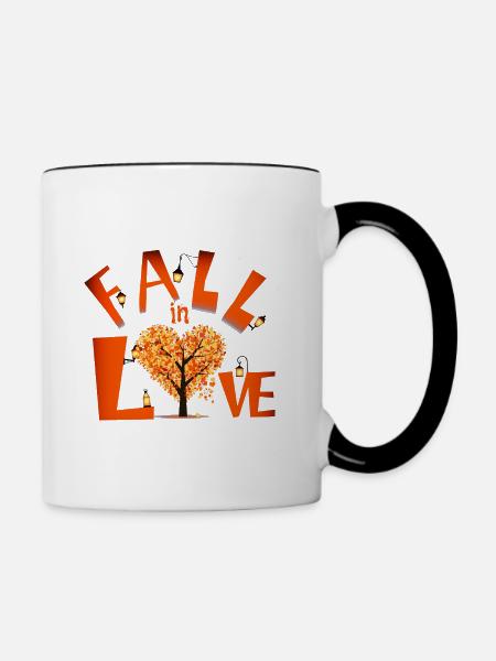 Herbstliebe Baumherz mit Laternen - Tasse zweifarbig - Weiß/Schwarz