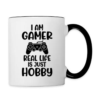 I Am Gamer Real Life Is Real Hobby - Tasse zweifarbig - Weiß/Schwarz - Rechts
