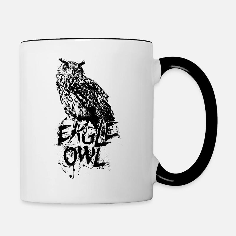 Hibou grand-duc Uhu Eule Bubo Bubo - Mug contrasté - blanc/noir