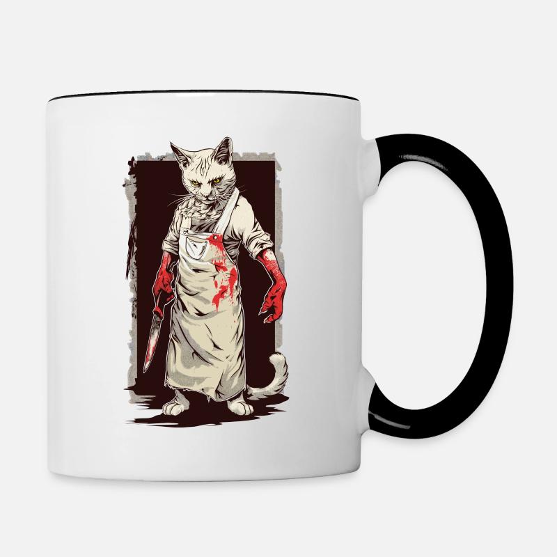 Katze Horror Schlachthaus - Tasse zweifarbig - Weiß/Schwarz