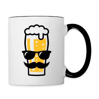 Verre à bière (bière / lunettes de soleil / moustache / 2C) - Mug contrasté - blanc/noir - Droite