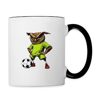 Eule Fussballer - Tasse zweifarbig - Weiß/Schwarz - Rechts