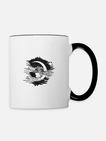 Frau und Mondsichel Illustration - Tasse zweifarbig - Weiß/Schwarz