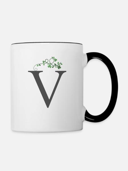 V mit Kleeblätter - Tasse zweifarbig - Weiß/Schwarz