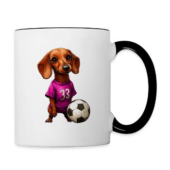 Dackel Fussball - Tasse zweifarbig - Weiß/Schwarz - Rechts