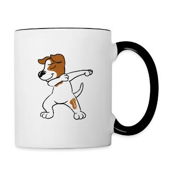Retro Vintage Dabbing Dab Jack Russell Terrier - Contrasting Mug - white/black - Right