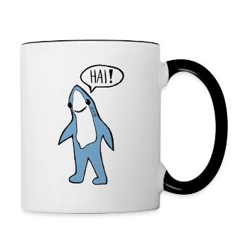 Hai👋🏼–Fisch - Tasse zweifarbig - Weiß/Schwarz - Rechts