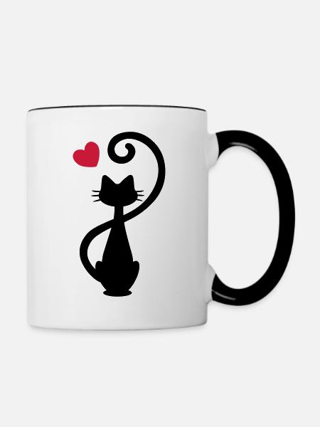 Katze - Katzendame - Cat - Chat - kitty - Tasse zweifarbig - Weiß/Schwarz