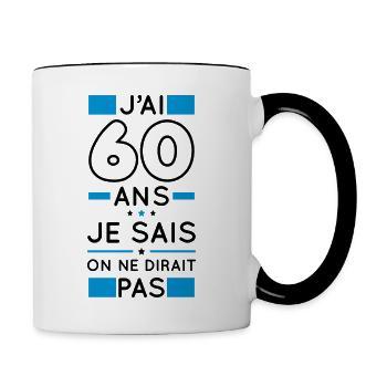 Anniversaire 60 ans - J'ai 60 ans je sais - Mug contrasté - blanc/noir - Droite