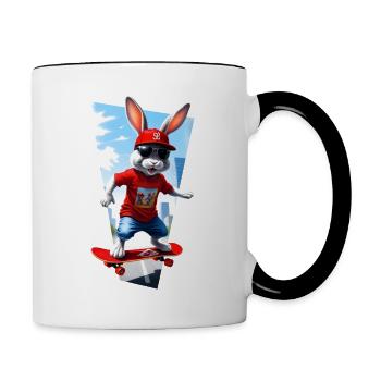 Cool lapin ou lapin de Pâques patins sur planche à roulettes - Mug contrasté - blanc/noir - Droite
