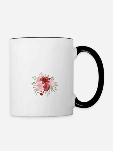 Roter floraler J-Buchstabe - Tasse zweifarbig - Weiß/Schwarz