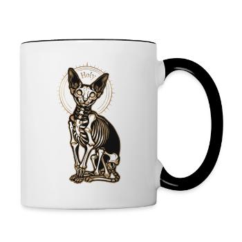 chat sphinx squelette tatouage - Mug contrasté - blanc/noir - Droite