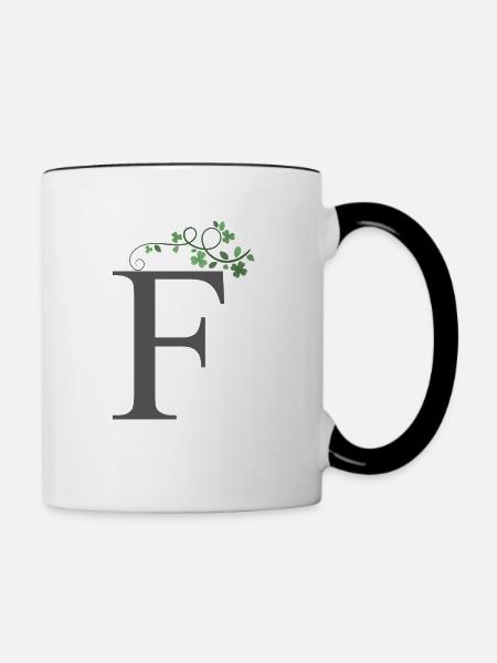 F mit Kleeblätter - Tasse zweifarbig - Weiß/Schwarz
